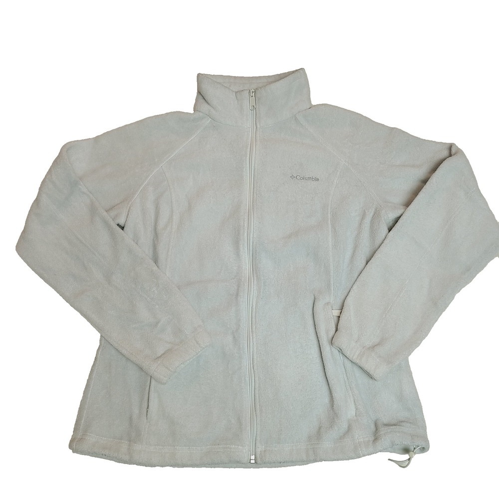 Columbia White Fleece Full Zip Jacket with Pockets Size XL Women's
